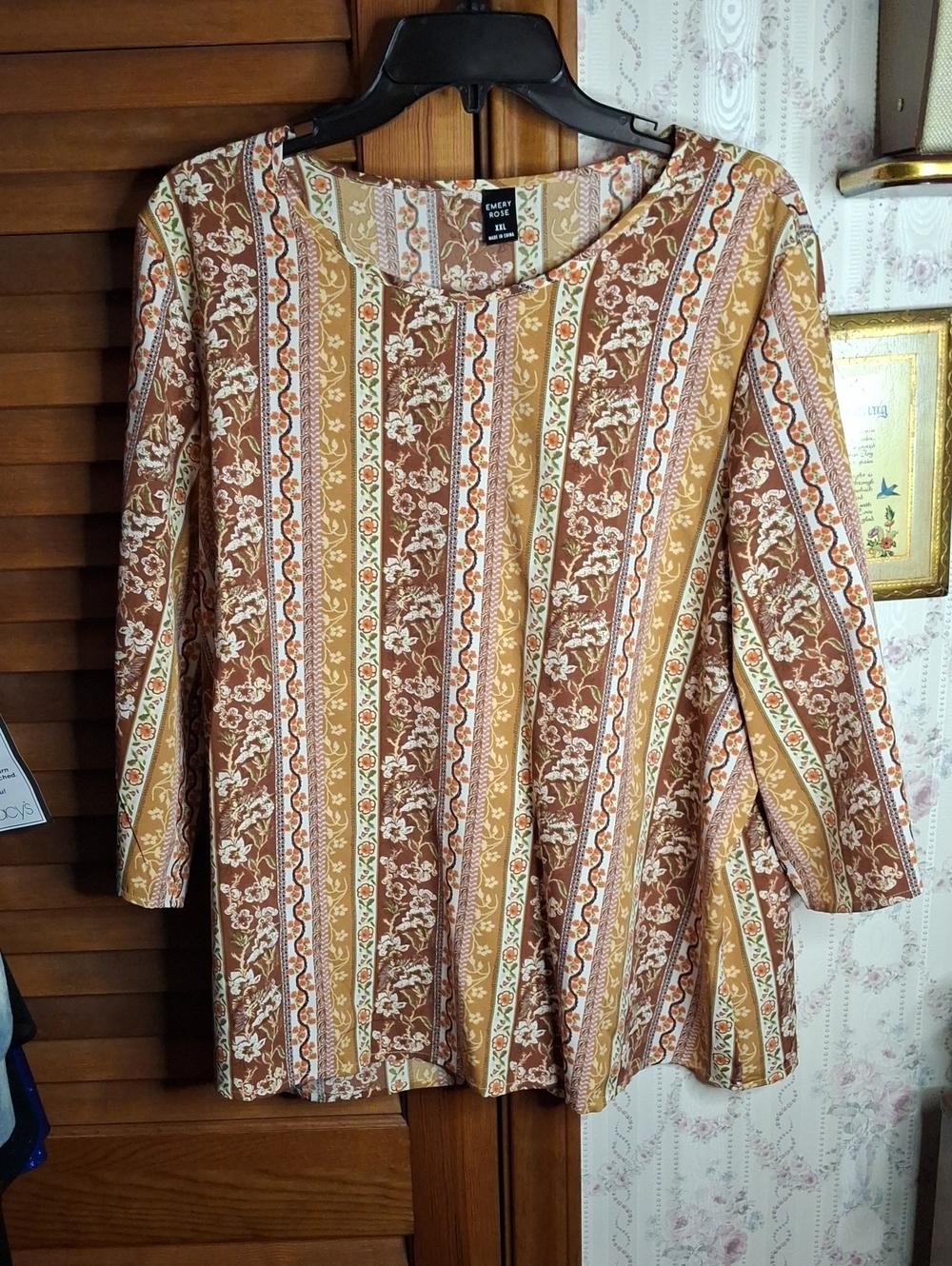 Emory Rose Striped Floral Top Brown Mustard XXL NWOT